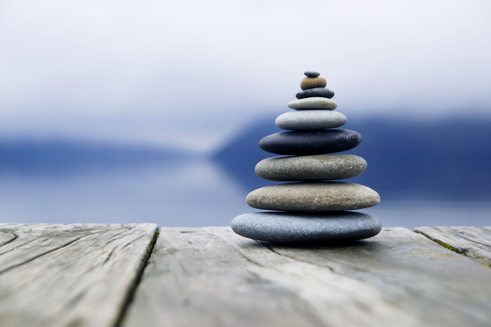 Zen Balancing Rocks o a Deck, New Zealand